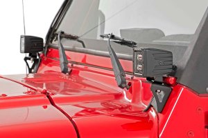 Jeep Wrangler Light Mounts - Lower Windshield - Rough Country - '97-'06 Jeep Wrangler Light Mounts - Lower Windshield - Rough Country - '97-'06